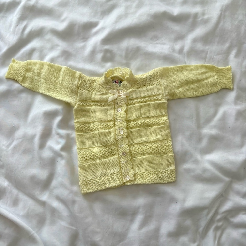 Vintage yellow knit button up cardigan sweater baby 6-9 months